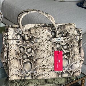 Elaine Turner Beige Leather Snake Print Satchel